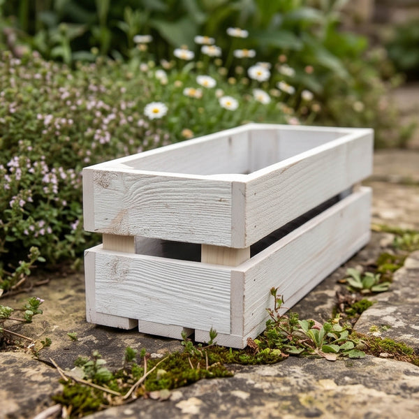 Wooden Planter Trough Crate Style Fruit Box Garden Herb Flower Rustic White