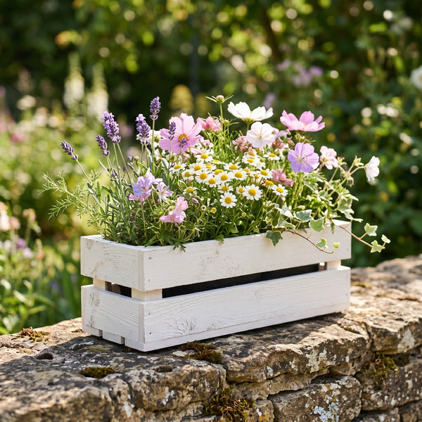 Wooden Planter Trough Crate Style Fruit Box Garden Herb Flower Rustic White