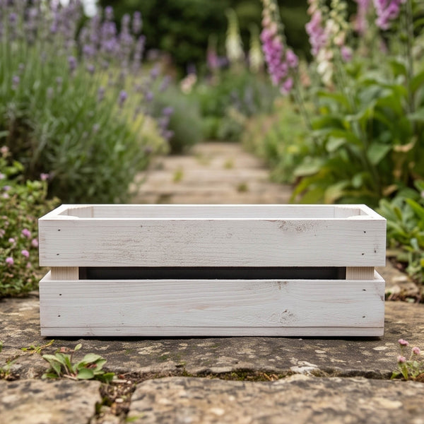 Wooden Planter Trough Crate Style Fruit Box Garden Herb Flower Rustic White