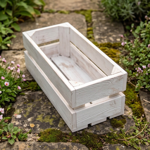 Wooden Planter Trough Crate Style Fruit Box Garden Herb Flower Rustic White