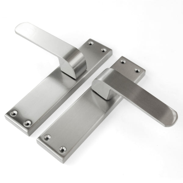 Stainless Steel Square Door Lever Handles on a Long Back Plate