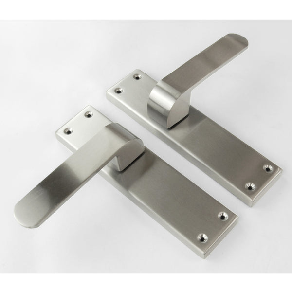 Stainless Steel Square Door Lever Handles on a Long Back Plate