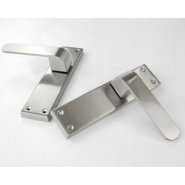 Stainless Steel Square Door Lever Handles on a Long Back Plate