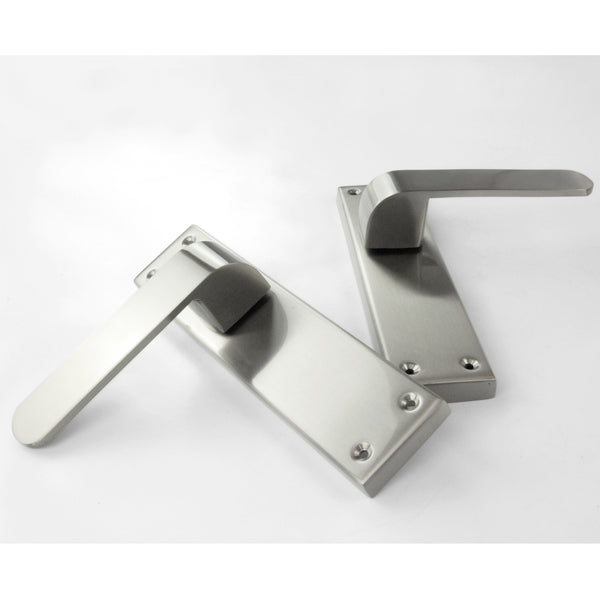 Stainless Steel Square Door Lever Handles on a Long Back Plate