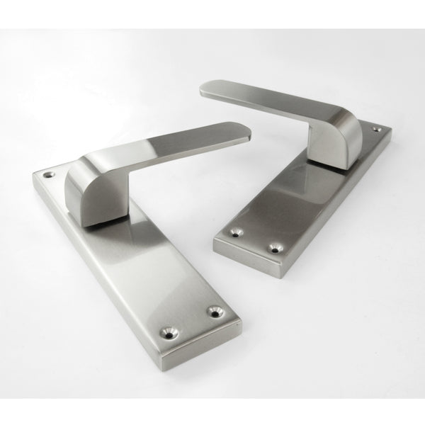 Stainless Steel Square Door Lever Handles on a Long Back Plate