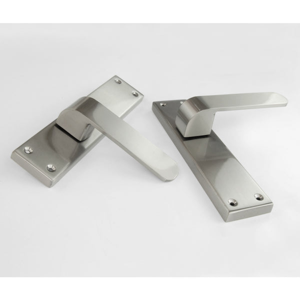 Stainless Steel Square Door Lever Handles on a Long Back Plate