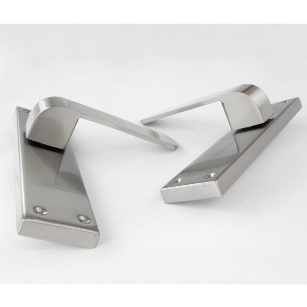 Stainless Steel Square Door Lever Handles on a Long Back Plate