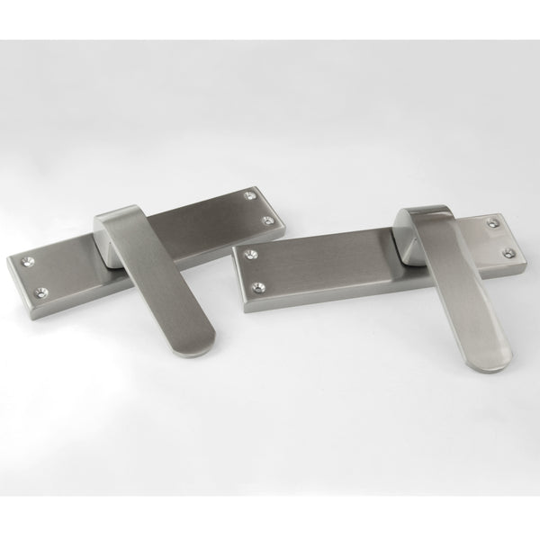 Stainless Steel Square Door Lever Handles on a Long Back Plate