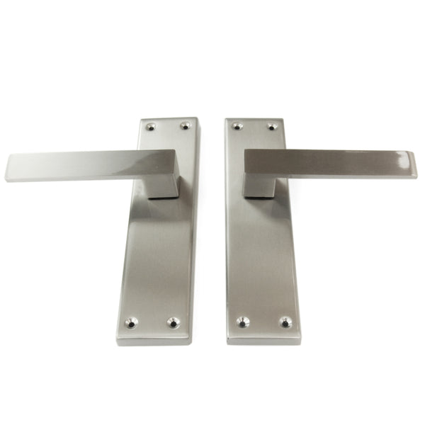 Stainless Steel Square Door Lever Handles on a Long Back Plate