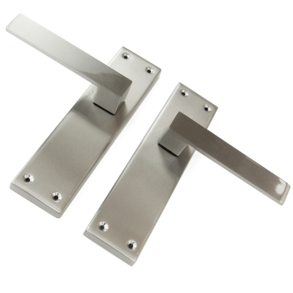 Stainless Steel Square Door Lever Handles on a Long Back Plate