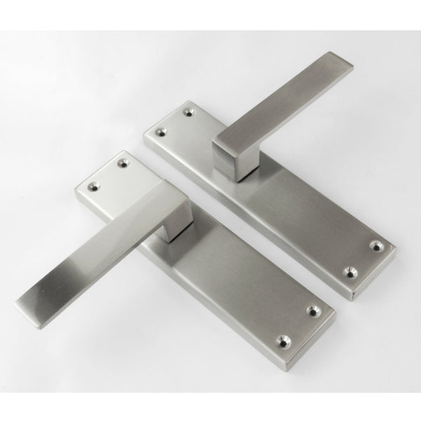 Stainless Steel Square Door Lever Handles on a Long Back Plate