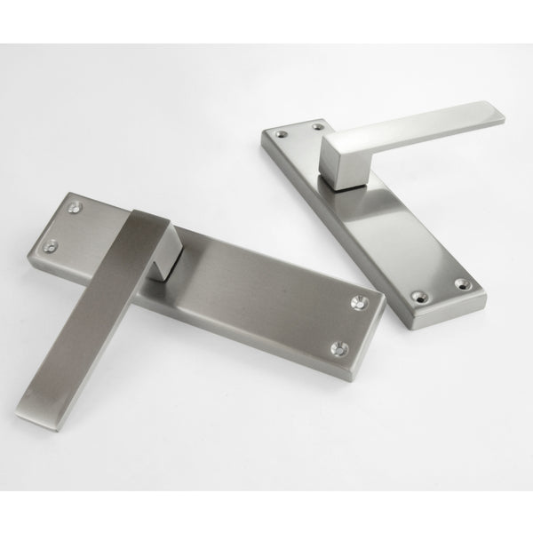 Stainless Steel Square Door Lever Handles on a Long Back Plate