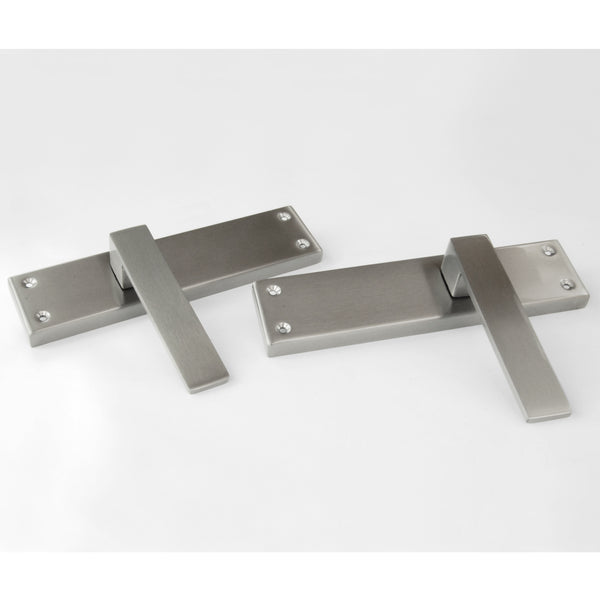 Stainless Steel Square Door Lever Handles on a Long Back Plate