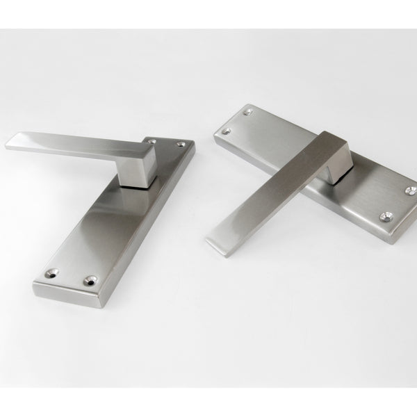 Stainless Steel Square Door Lever Handles on a Long Back Plate