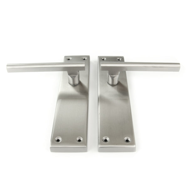 Stainless Steel T Bar Door Lever Handles on a Long Back Plate