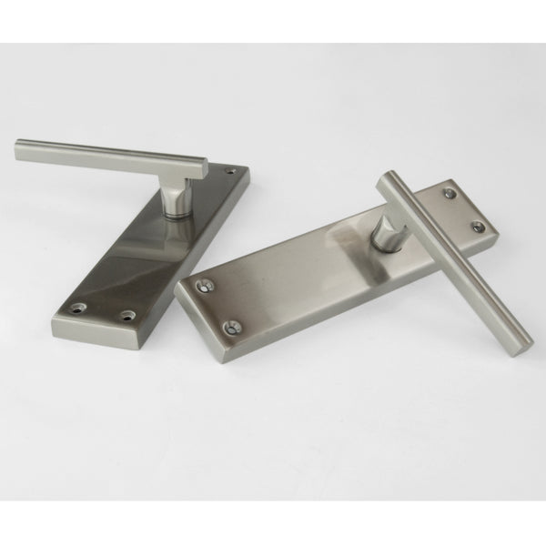 Stainless Steel T Bar Door Lever Handles on a Long Back Plate