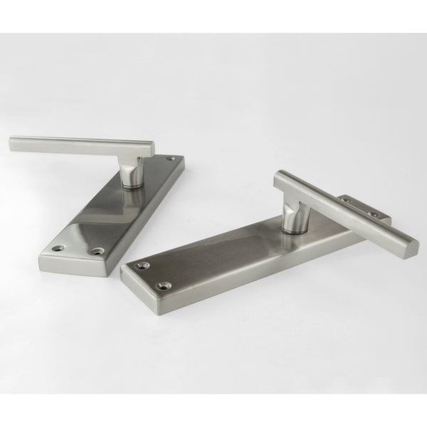 Stainless Steel T Bar Door Lever Handles on a Long Back Plate