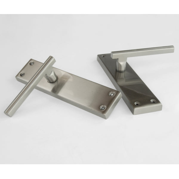 Stainless Steel T Bar Door Lever Handles on a Long Back Plate