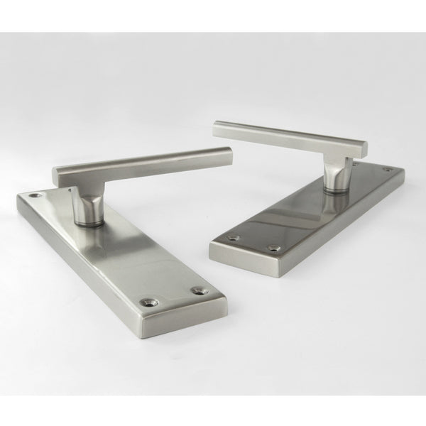 Stainless Steel T Bar Door Lever Handles on a Long Back Plate