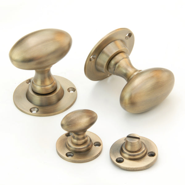 Vintage Period Style Oval Solid Antique Brass Door Knobs Handles Pair