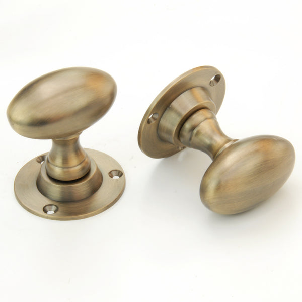 Vintage Period Style Oval Solid Antique Brass Door Knobs Handles Pair