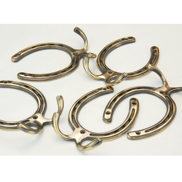 Vintage Style Solid Antique Brass Horseshoe Wall Coat Rack Hooks