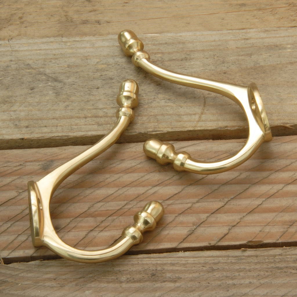 Vintage Style Solid Polished Brass Acorn Double Wall Coat Rack