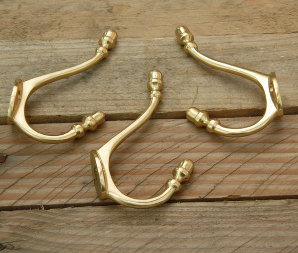 Vintage Style Solid Polished Brass Acorn Double Wall Coat Rack Hooks
