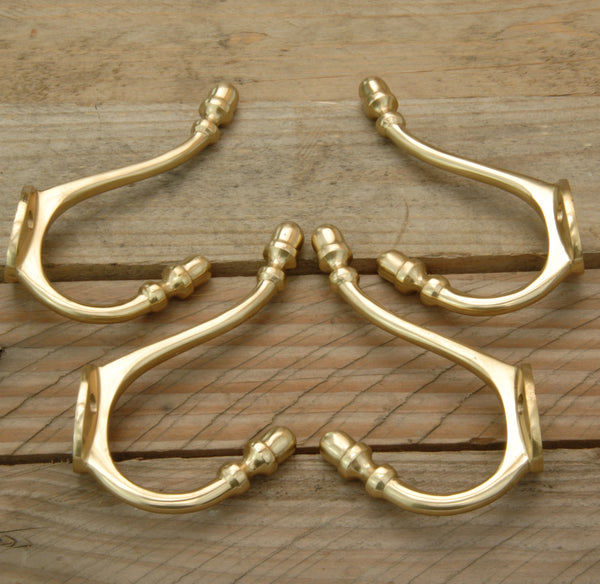 Vintage Style Solid Polished Brass Acorn Double Wall Coat Rack Hooks