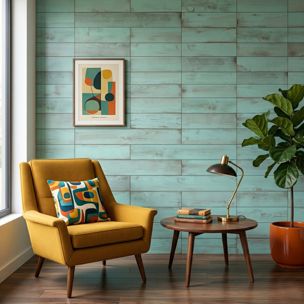 Distressed Teal Green Painted Reclaimed Style Wooden Wall Tiles Cladding Panelling Panels