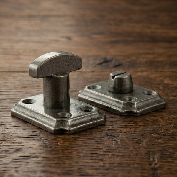 Vintage Style Cast Iron Bathroom Lock Thumb Turn & Release Square Rose Pewter