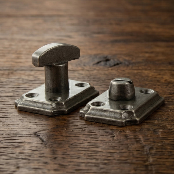 Vintage Style Cast Iron Bathroom Lock Thumb Turn & Release Square Rose Pewter
