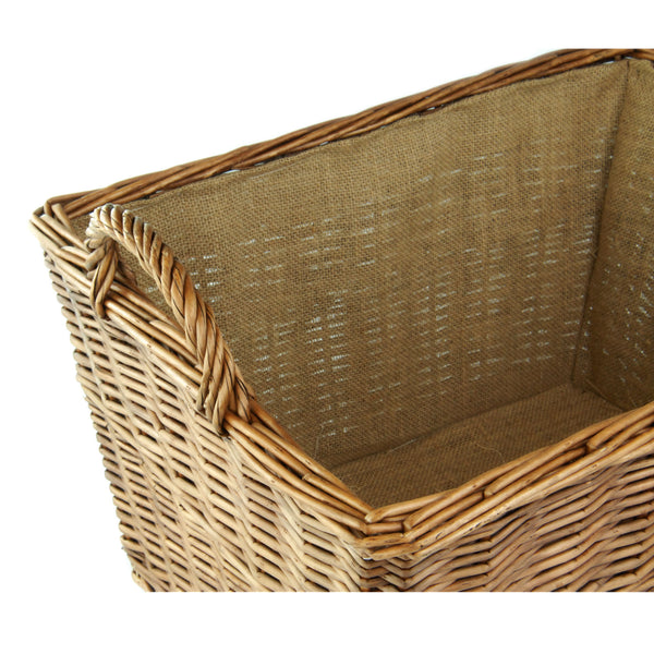 Large Brown Willow Tapered Basket with Carry Handles Hessian Lined