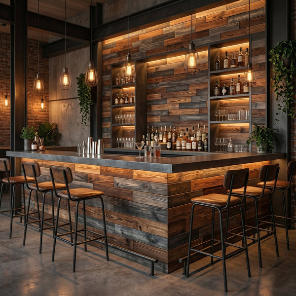 Urban Industrial Wooden Wall Tiles Cladding Panelling Panels Grey & Brown