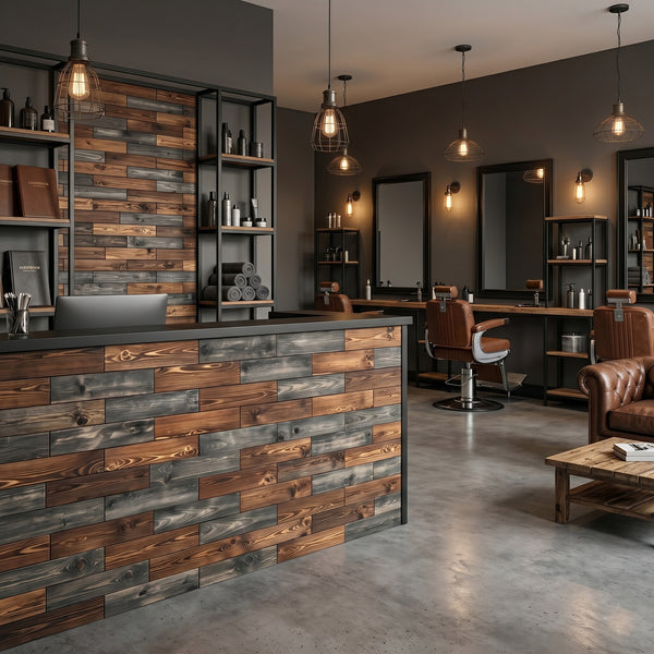 Urban Industrial Wooden Wall Tiles Cladding Panelling Panels Grey & Brown
