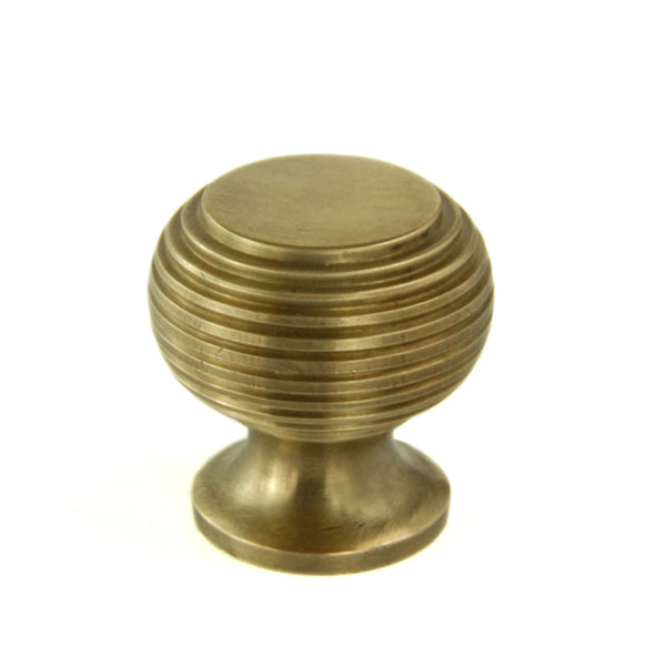 Set of 6 Unlacquered Reeded Solid Brass Knobs Handles Kitchen Door Drawer Cupboard Pulls