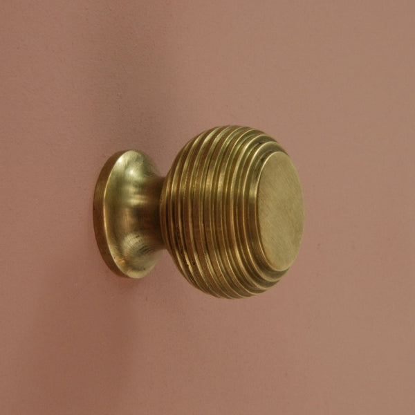 Set of 6 Unlacquered Reeded Solid Brass Knobs Handles Kitchen Door Drawer Cupboard Pulls