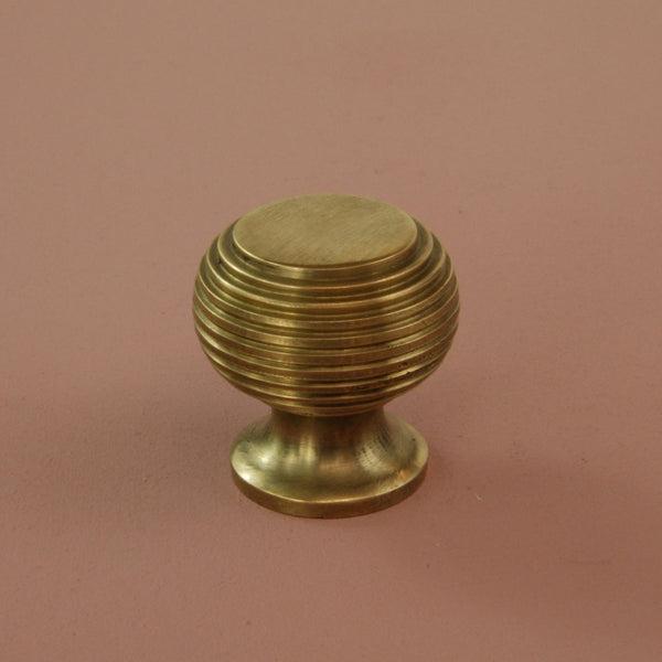 Set of 4 Unlacquered Reeded Solid Brass Knobs Handles Kitchen Door Drawer Cupboard Pulls