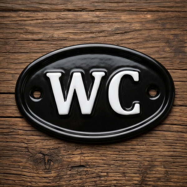A Vintage Style WC Toilets Cast Metal Sign Black & White