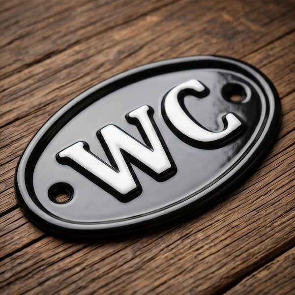 A Vintage Style WC Toilets Cast Metal Sign Black & White