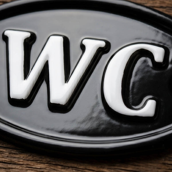 A Vintage Style WC Toilets Cast Metal Sign Black & White