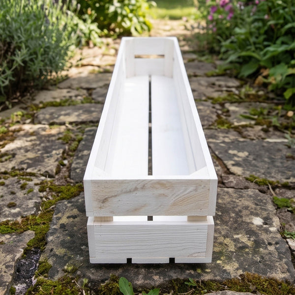 Wooden Planter Trough Crate Style Fruit Box Garden Herb Flower Rustic White
