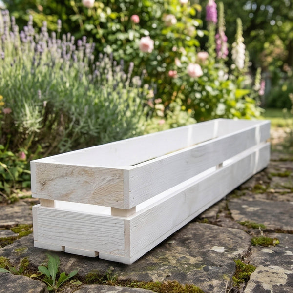 Wooden Planter Trough Crate Style Fruit Box Garden Herb Flower Rustic White