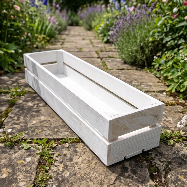 Wooden Planter Trough Crate Style Fruit Box Garden Herb Flower Rustic White