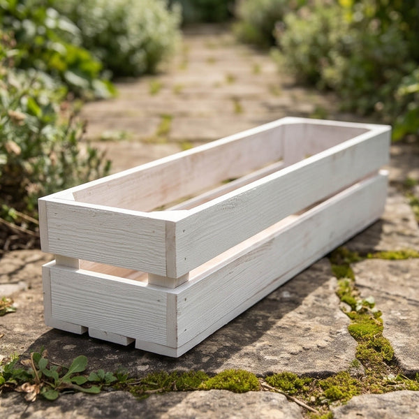Wooden Planter Trough Crate Style Fruit Box Garden Herb Flower Rustic White