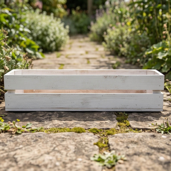 Wooden Planter Trough Crate Style Fruit Box Garden Herb Flower Rustic White