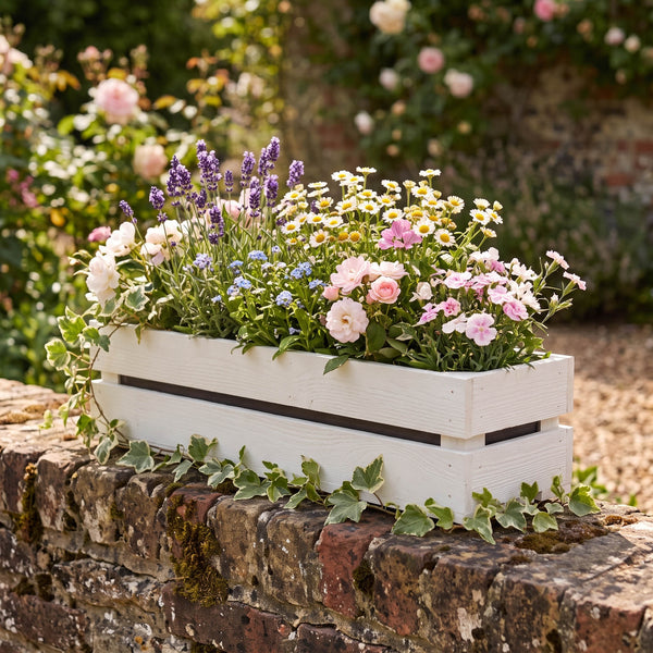 Wooden Planter Trough Crate Style Fruit Box Garden Herb Flower Rustic White