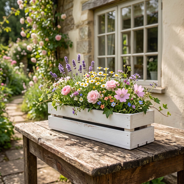 Wooden Planter Trough Crate Style Fruit Box Garden Herb Flower Rustic White