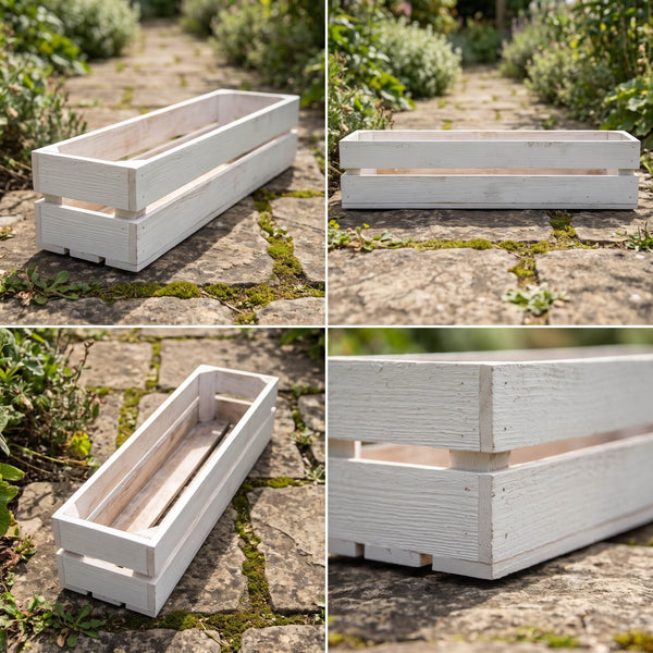 Wooden Planter Trough Crate Style Fruit Box Garden Herb Flower Rustic White