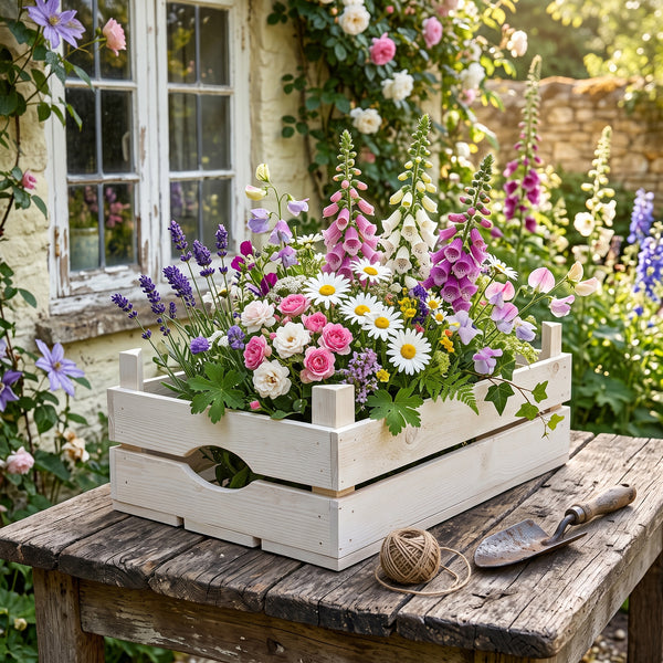 White Wooden Garden Potting Shed Planting Tray Crate Trug Storage